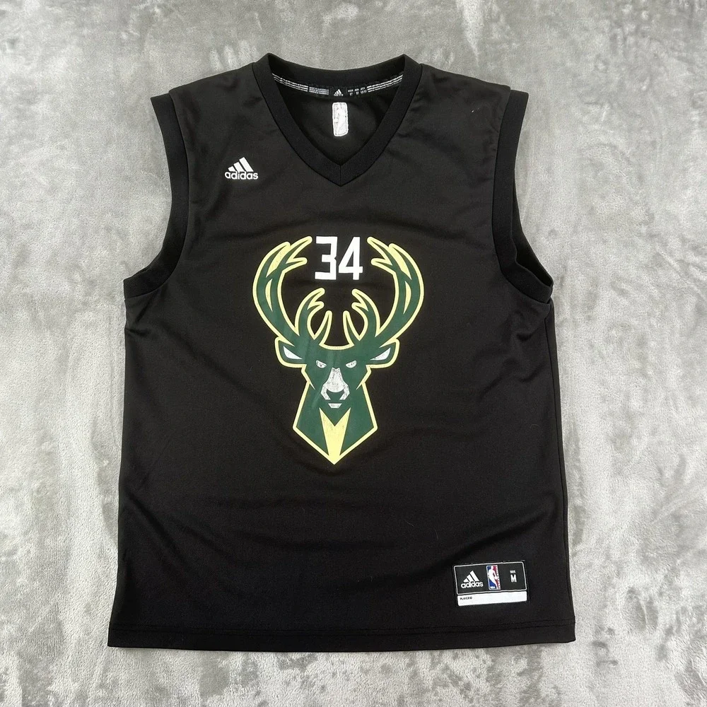 Milwaukee Bucks Jersey Mens Medium Black NBA Basketball Giannis 34 Adidas